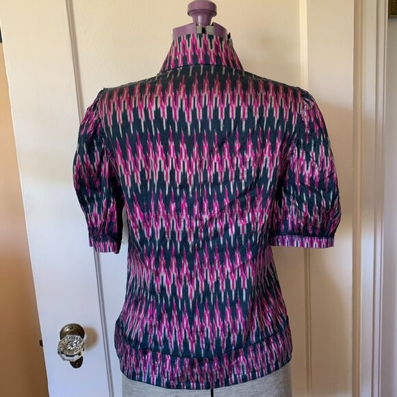 Vtg Y2K Ikat Blouse Sz S Dupioni Silk Handmade Multi Color Black Fuchsia Artsy - Picture 3 of 6